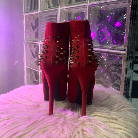 SUEDE SPIKE STUDDED STILETTOS PLATFORM BOOTIES - Picture 3 of 8